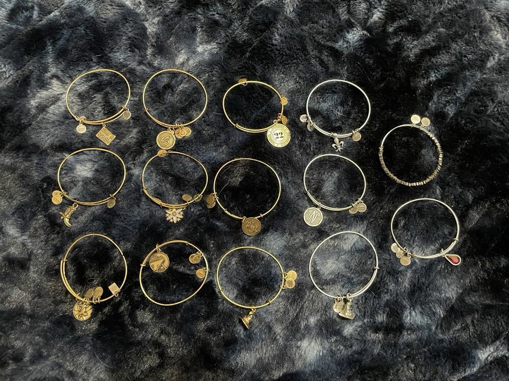 Alex and Ani Bangle Bracelet Lot of 14 Charm Expandable Gold Silver Tone Stack